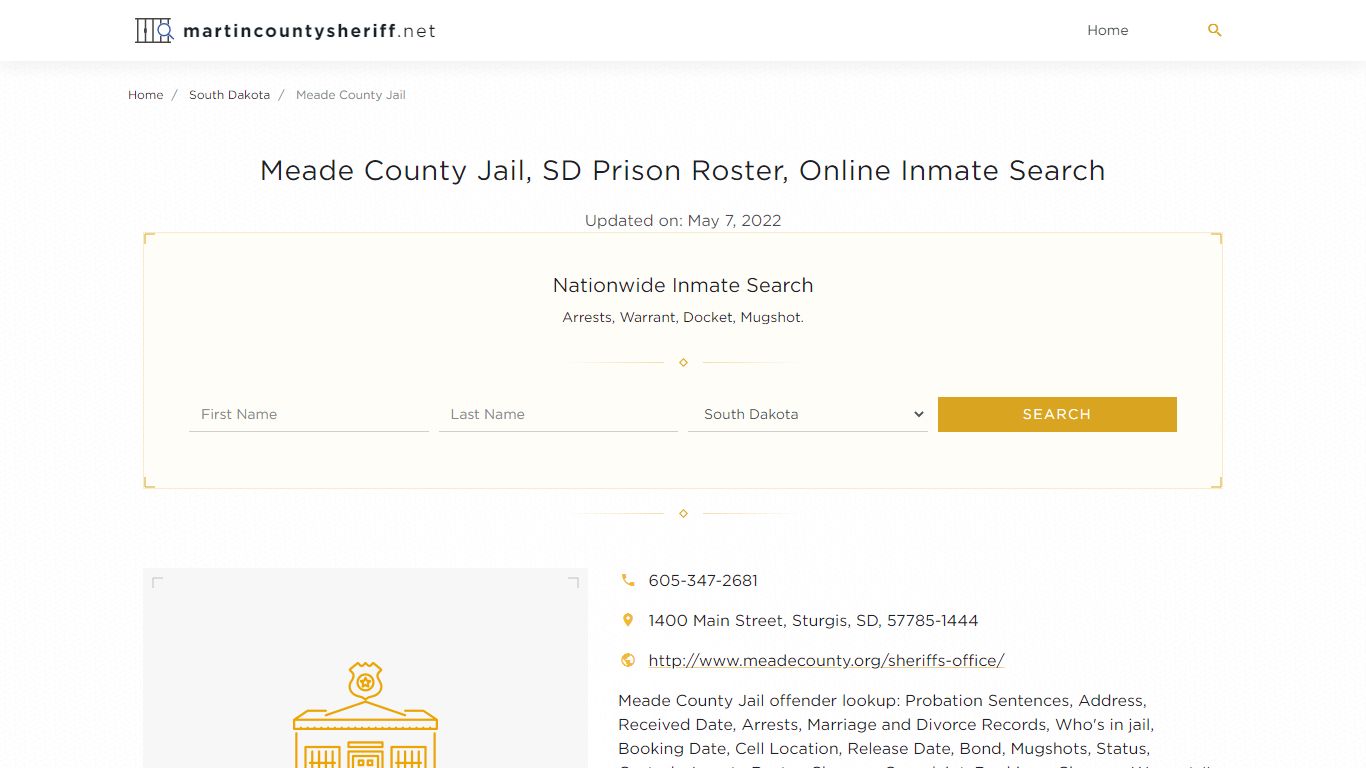 Meade County Jail, SD Prison Roster, Online Inmate Search ...