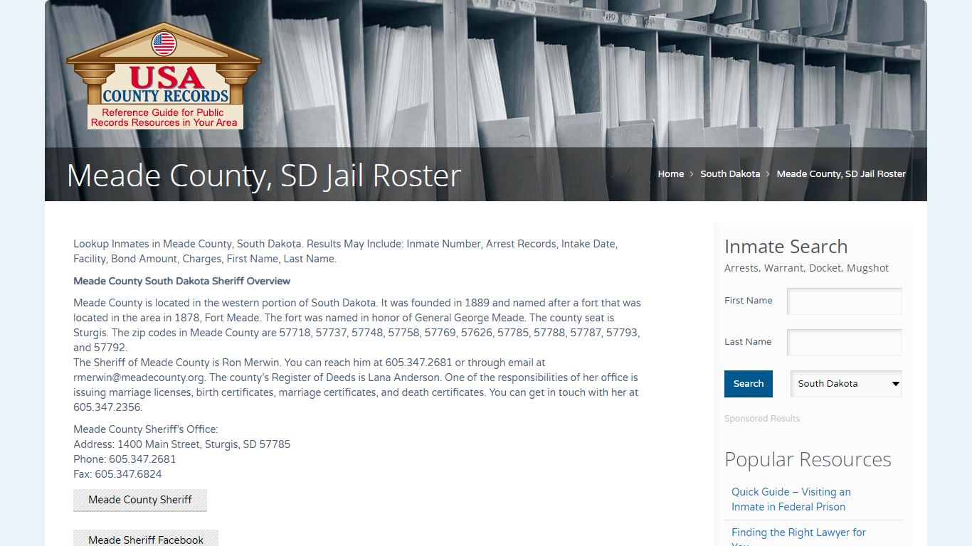 Meade County, SD Jail Roster | Name Search